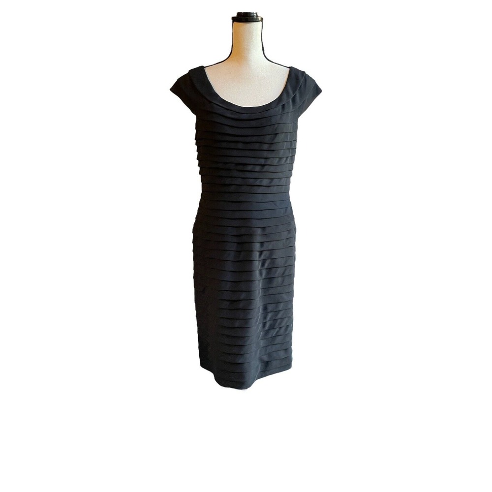 Adrianna Papell Sheath Dress Women's Size 12 Black Tiered Chiffon Ruffles - Picture 1 of 4